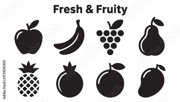 Obraz Collection of fresh fruit silhouettes isolated on white background