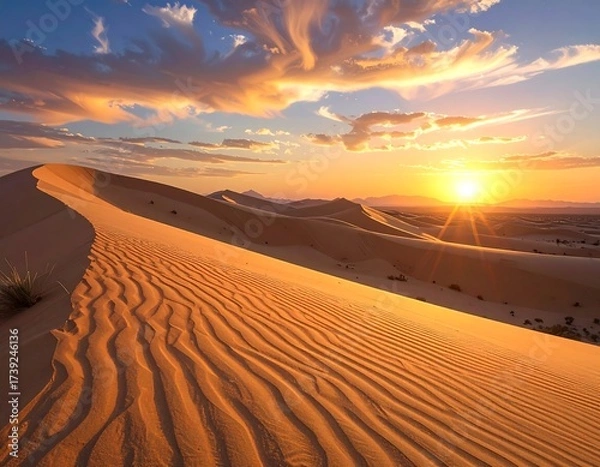 Fototapeta Stunning sunset over desert dunes capturing the beauty of the natural landscape