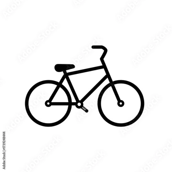 Fototapeta Silhouette depiction of a bicycle, showcasing a sleek frame, two circular wheels, and handlebars against a stark black background.