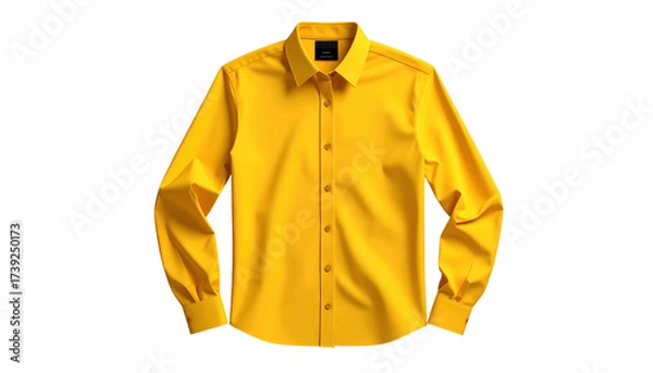 Fototapeta Bright yellow button-down dress shirt, with long sleeves, collar, and buttons, isolated against a plain black background, highlighting the color and fabric texture, ready for apparel and fashion...
