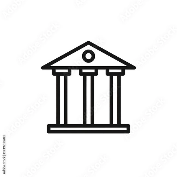 Fototapeta Detailed outline illustration of a neoclassical building facade featuring a triangular pediment, three columns, and a stylized design with a minimalist aesthetic against a stark black backdrop.
