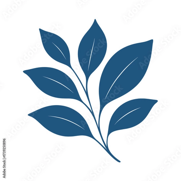 Fototapeta Minimalist illustration of a blue leafy branch with elegant curves and simple vein details.