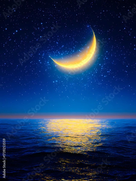 Fototapeta 海上の大きな三日月