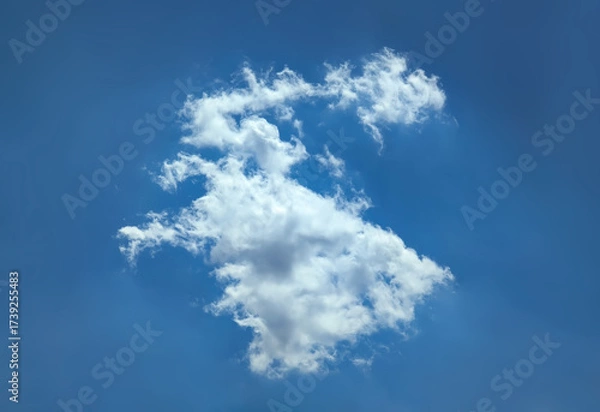 Fototapeta A ring-shaped vapor structure. A round cumulus cloud dissolves against a blue sky. A spherical form of celestial flight and softness. Serenity and tranquility.. Single white clouds shape like a circle
