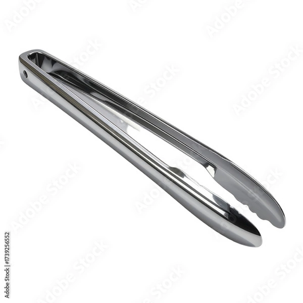 Fototapeta A   shot showcases a set of shiny, stainless steel tongs against a stark, black background, emphasizing their clean and modern design.
