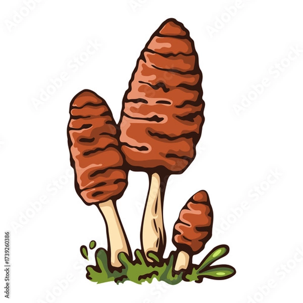 Obraz Illustration of a cluster of brown mushrooms growing in the grass