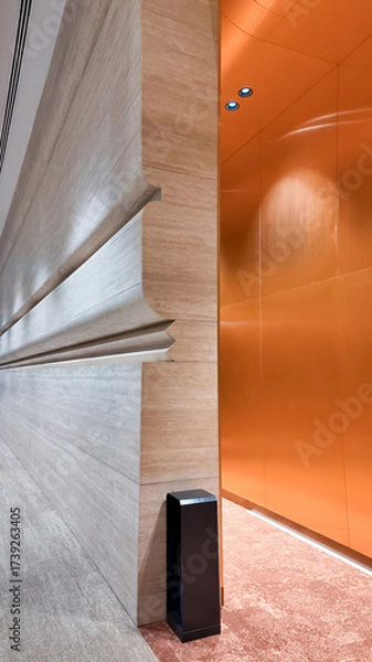 Fototapeta modern interior with spacious hall and contemporary design, elegant lobby with innovative architecture and clean aesthetic, QSNCC convention centre, Bangkok