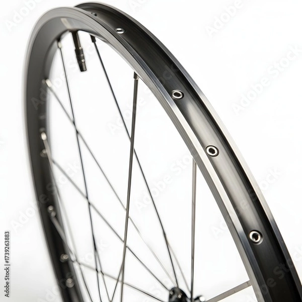 Fototapeta Close-up of a sleek bicycle wheel showcasing its design and craftsmanship against a plain background