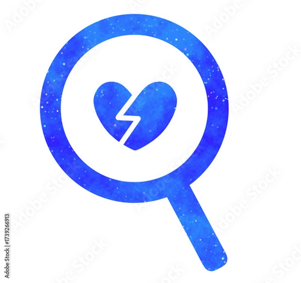 Fototapeta 青い星空｜ひび割れたハートマークの虫眼鏡