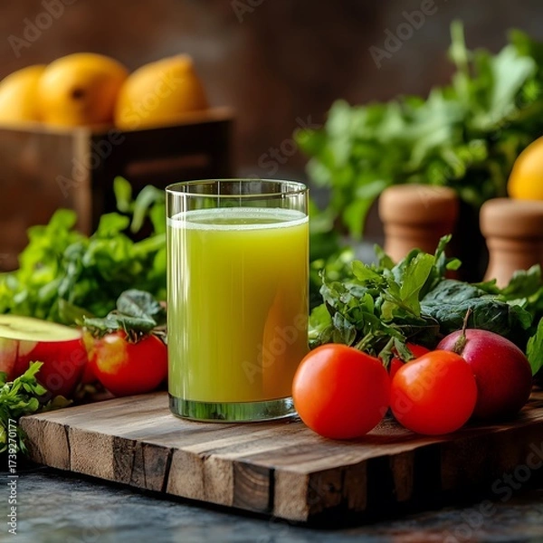 Obraz Refreshing Green Juice with Tomatoes and Parsley