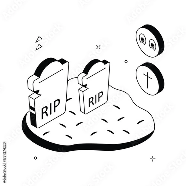 Fototapeta Creatively designed isometric illustration of graveyard, modern vector