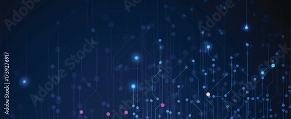 Fototapeta Futuristic science and technology header with interconnected data streams and molecular structures