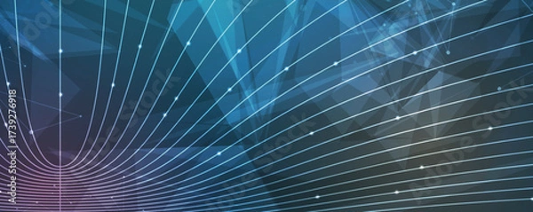 Fototapeta Futuristic science and technology header with interconnected data streams and molecular structures