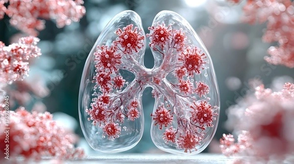 Fototapeta Innovative depiction of lungs affected by viruses in a scientific visualization