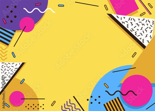 Fototapeta Memphis Style Yellow Frame Background Bright and Colorful Design

