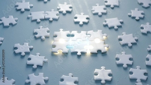 Fototapeta Assembling the Pieces: A Brilliant Solution Emerges from Scattered Puzzle Fragments