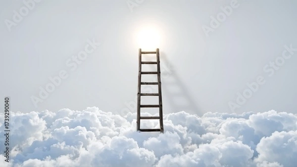 Fototapeta A Ladder Ascends Through Clouds Towards a Radiant, Ethereal Light