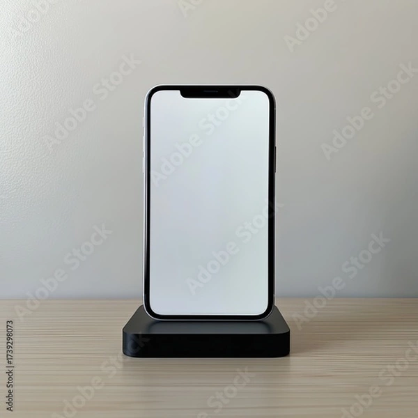 Fototapeta Smartphone mockup, blank screen, on minimalist charging stand
