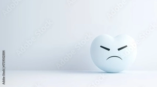Fototapeta Heart Emotion Icon Heart emoticon with angry eyebrows and furrowed brow, white background, represents anger and frustration