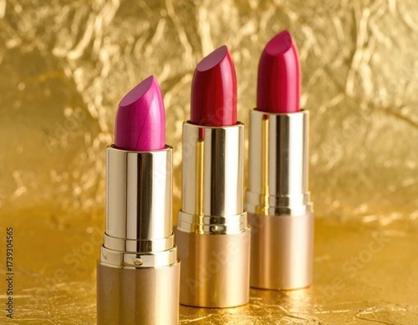 Obraz Three lipsticks on a gold background