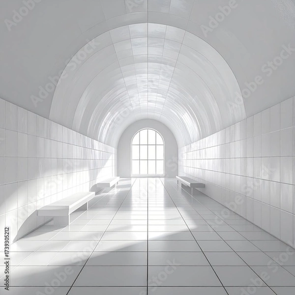 Obraz Bright, white, tiled, arched corridor