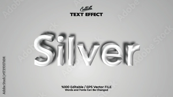 Fototapeta Silver metallic text effect editable vector file with shiny reflective style modern design