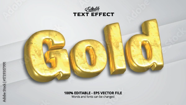 Fototapeta Gold text effect editable 3d style shiny metallic lettering design for graphic and digital projects