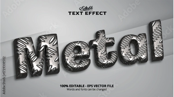 Fototapeta Metal text effect with shiny engraved silver style editable vector design for creative projects and typography use