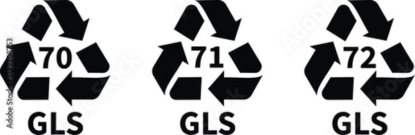 Fototapeta Glass recycling symbol set.70, 71, 72 GLS, Glass recycling code 70, 71, 72 GLS, vector illustration
