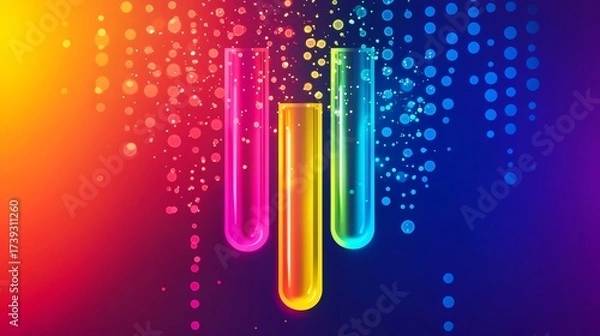 Fototapeta Colorful particles illustrating the intersection of science and digital technology.