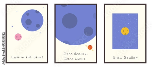 Obraz Minimalist cosmic space poster set. Planets, stars, and galaxy quotes art prints