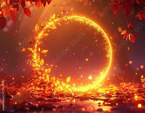 Obraz Glowing circle autumn leaves forest