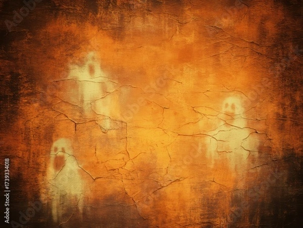 Fototapeta Grunge abstract Halloween background with cracked textures faded orange brush strokes and distressed ghostly shadows for retro poster vintage spooky design and aged artistic seasonal concept.