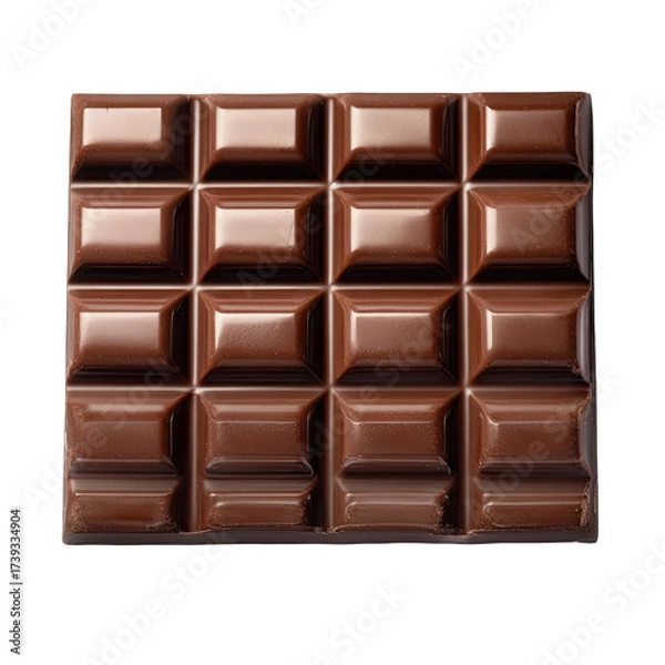 Fototapeta Glossy, square chunks form a chocolate bar on a black backdrop