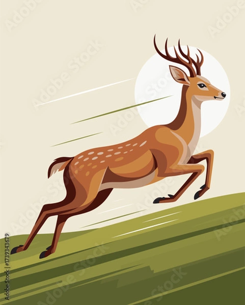 Fototapeta Running Deer Vector Illustration – Dynamic Wildlife Art.