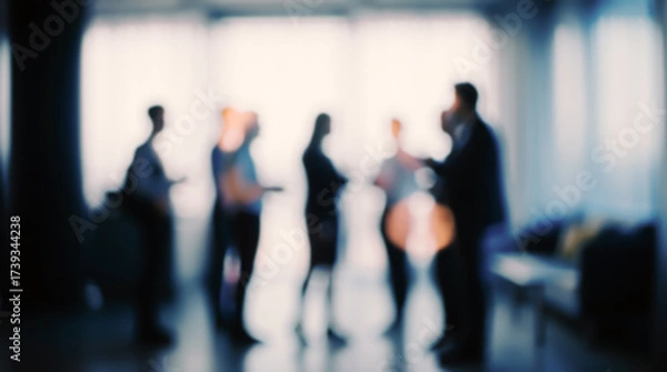 Fototapeta Abstract composition demonstrating interaction between employees in a dynamic work environment. Conveys a sense of movement and activity
