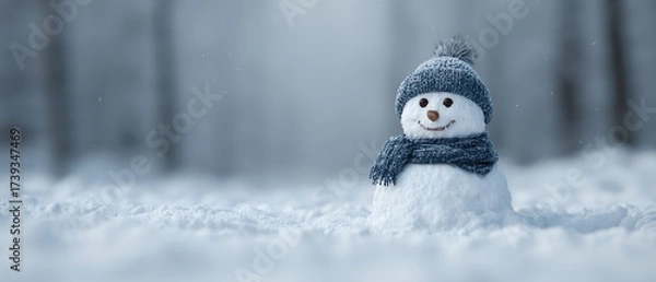 Fototapeta Snowman-building in snowy forest clearing