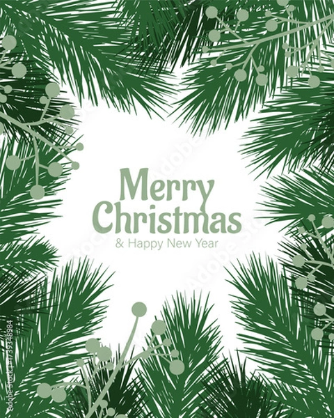 Fototapeta Christmas greeting card with fir tree branches and text