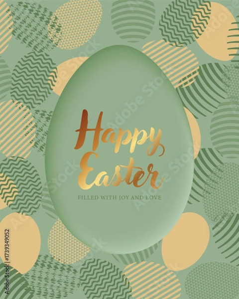 Fototapeta Happy Easter vertical web banner or greeting card with Easter eggs and golden text