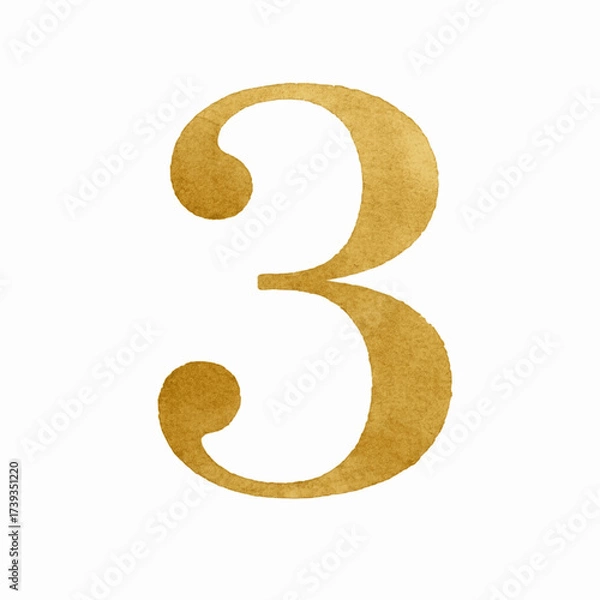 Fototapeta Gilded Number Gold Number three isolated watercolor vector illustration svg