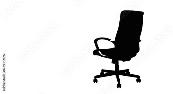 Fototapeta Silhouette of modern ergonomic office chair with wheels for comfortable workstation setup isolated on white background