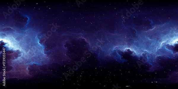 Fototapeta 360 degree space nebula. Giant interstellar cloud with stars, equirectangular projection, environment map. Spherical panorama. 3D rendering, Fractal image