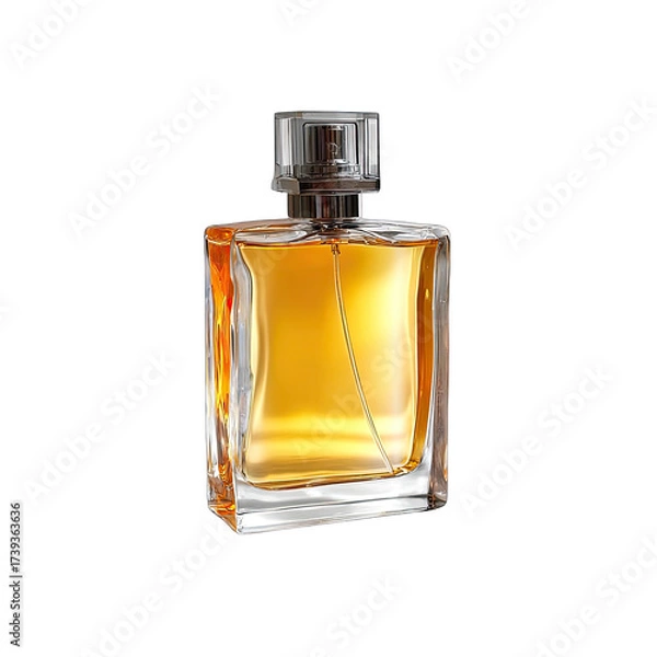 Fototapeta Clear rectangular perfume bottle, amber liquid (1)