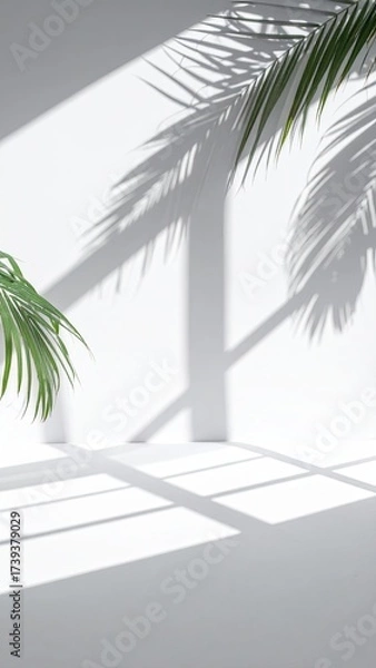 Fototapeta Palm shadows on a white room
