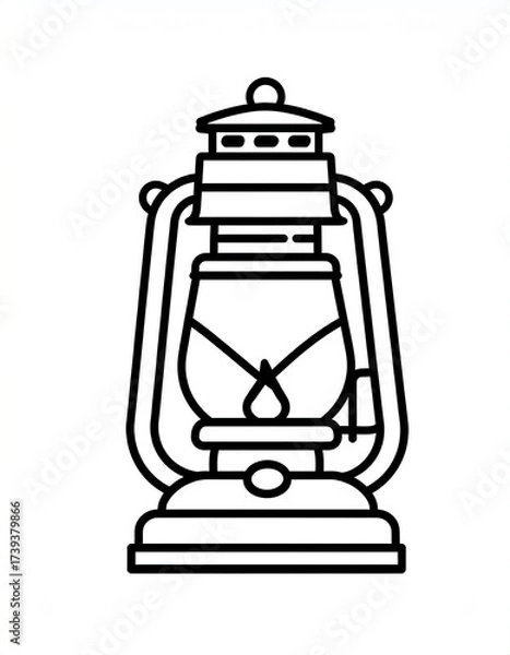 Fototapeta Simple black outline drawing of a vintage lantern