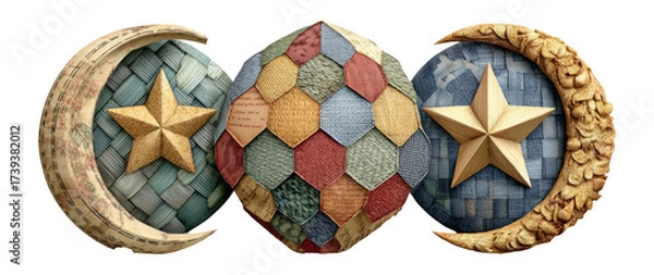 Fototapeta Decorative Elements with Stars and Moons in Unique Shapes and Textures