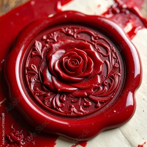 Obraz Vintage Stamp Wax Seal Red and White Rose