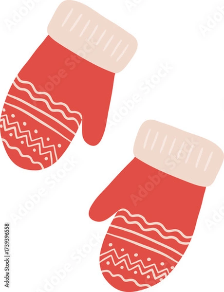 Obraz Cartoon knitted winter mitten with decorative pattern vector illustration