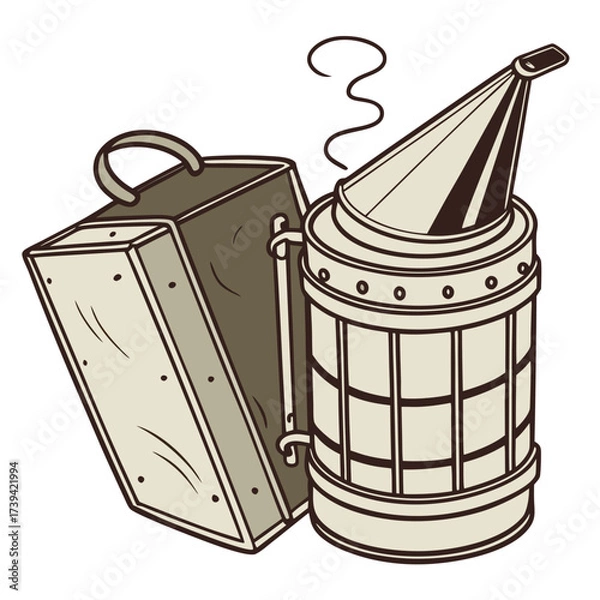 Fototapeta A Bee Smoker and a Beekeeping Box on a White Background apiary tool