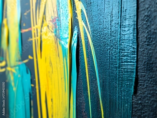 Obraz Abstract Yellow Teal Blue Acrylic Paint Texture Strokes